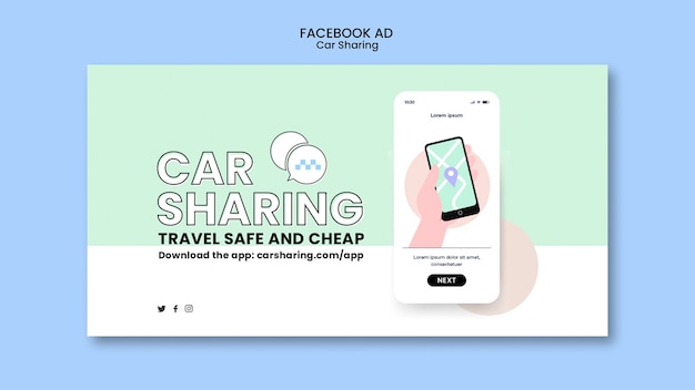 Płaski Szablon Udostępniania Samochodu Na Facebooku