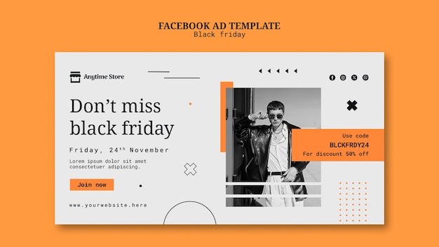 Bezpłatny plik PSD płaski szablon wyprzedaży w czarny piątek na facebooku