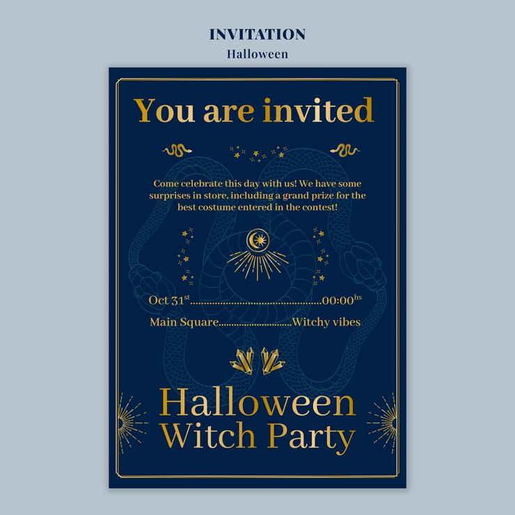 Bezpłatny plik PSD płaski szablon zaproszenia na uroczystość halloween