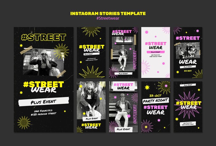 Bezpłatny plik PSD płaskie historie z kolekcji streetwear na instagramie