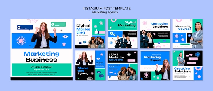 Bezpłatny plik PSD płaskie posty agencji marketingowej na instagramie