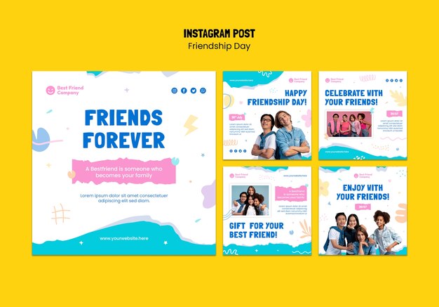 Płaskie posty dzień przyjaźni na instagramie