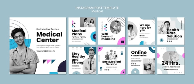 Bezpłatny plik PSD płaskie posty na instagramie opieki medycznej