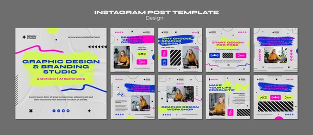 Płaskie posty studio projektowe na instagramie