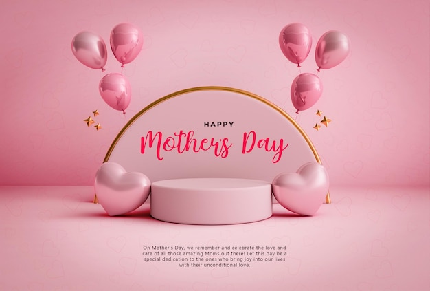 Bezpłatny plik PSD platforma na cokole koncepcji szczęśliwego dnia matki z szablonem transparentu serca miłości