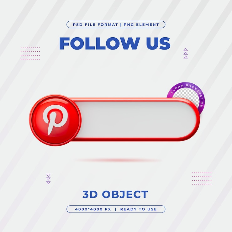 Bezpłatny plik PSD podążaj za nami banner element icon isolated 3d render pinterest