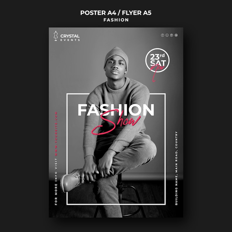 Bezpłatny plik PSD pokaz mody plakat szablon męskiego modelu