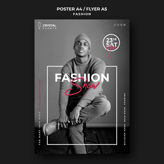Pokaz mody plakat szablon męskiego modelu