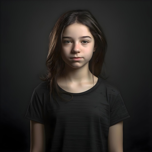 Bezpłatny plik PSD portret dziewczyny w czarnej koszulce na ciemnym tle