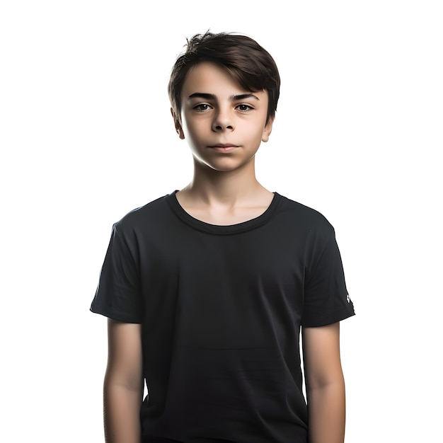 Bezpłatny plik PSD portret młodego chłopca w czarnej koszulce izolowany na białym tle
