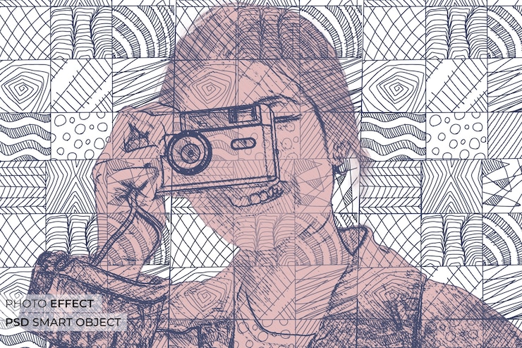 Bezpłatny plik PSD portret osoby z efektem mozaiki doodle
