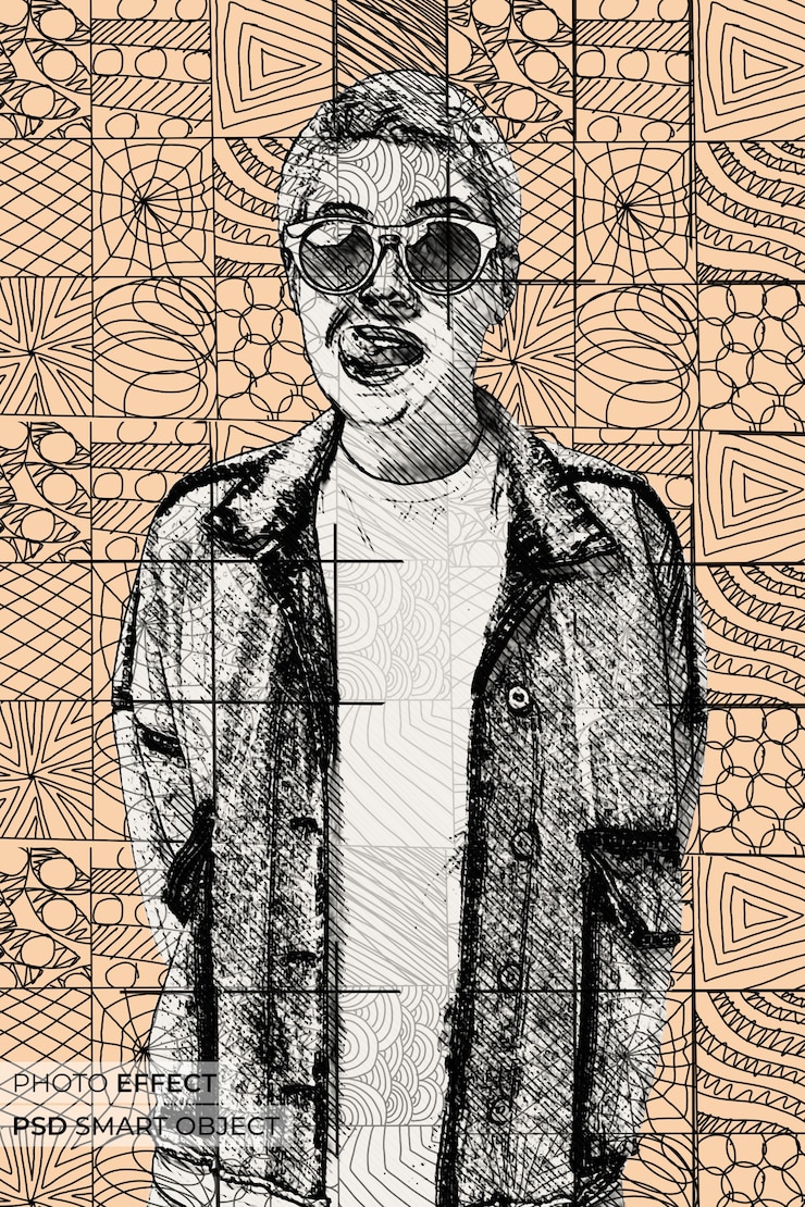 Bezpłatny plik PSD portret osoby z efektem mozaiki doodle