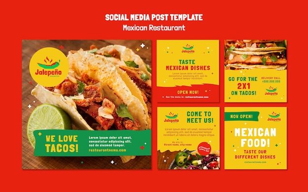 Bezpłatny plik PSD post w mediach społecznościowych restauracji meksykańskiej