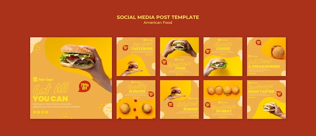 Bezpłatny plik PSD post w mediach społecznościowych z amerykańską kuchnią