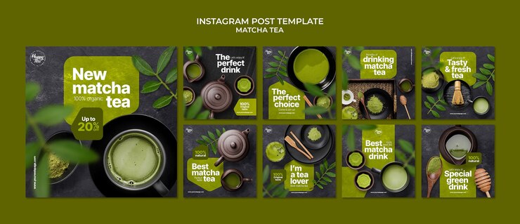 Bezpłatny plik PSD posty na instagramie dotyczące herbaty matcha