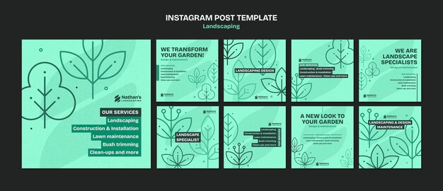Posty na instagramie usługi projektowania krajobrazu w płaskiej konstrukcji