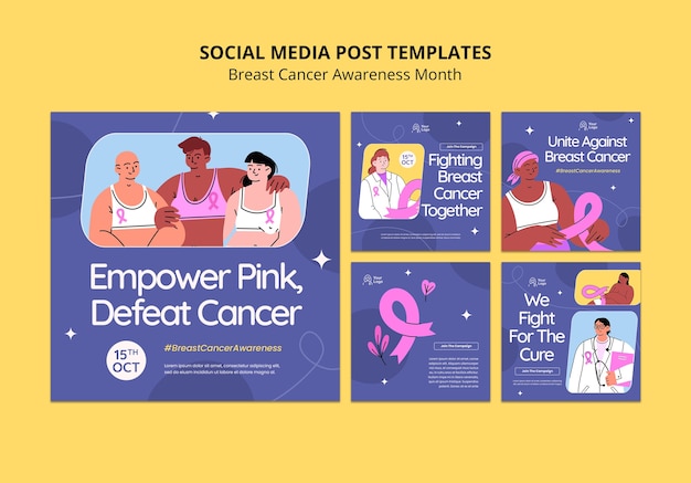 Bezpłatny plik PSD posty na instagramie w miesiącu świadomości raka piersi