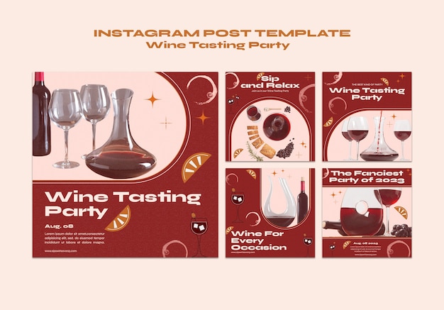Bezpłatny plik PSD posty na instagramie z degustacją wina