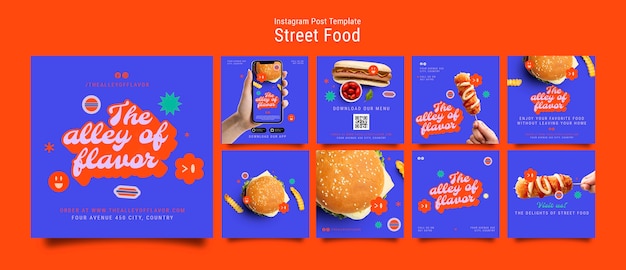 Bezpłatny plik PSD posty na instagramie z festiwalu jedzenia ulicznego