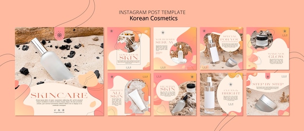 Bezpłatny plik PSD posty na instagramie z koreańskimi kosmetykami