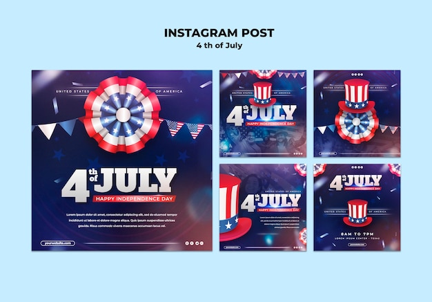 Bezpłatny plik PSD posty na instagramie z okazji 4 lipca