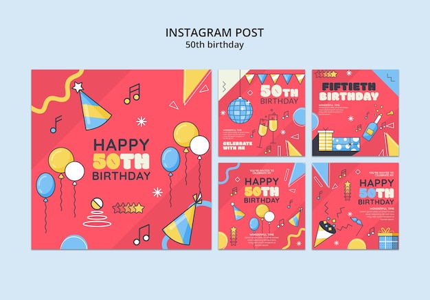 Bezpłatny plik PSD posty na instagramie z okazji 50. urodzin