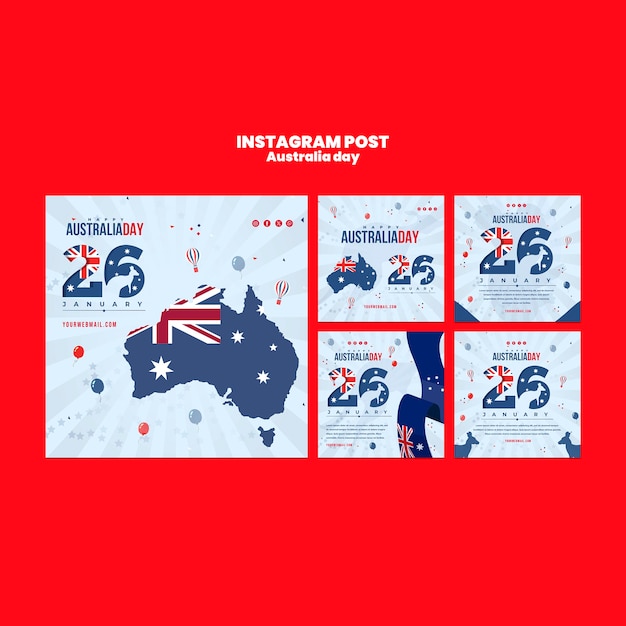 Bezpłatny plik PSD posty na instagramie z okazji dnia australii