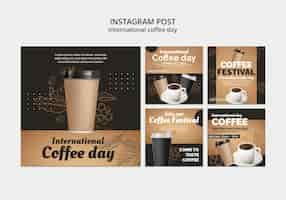 Bezpłatny plik PSD posty na instagramie z okazji międzynarodowego dnia kawy