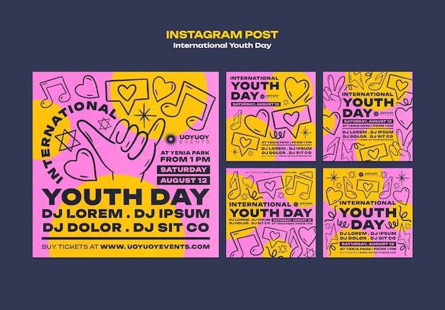 Bezpłatny plik PSD posty na instagramie z okazji międzynarodowego dnia młodzieży