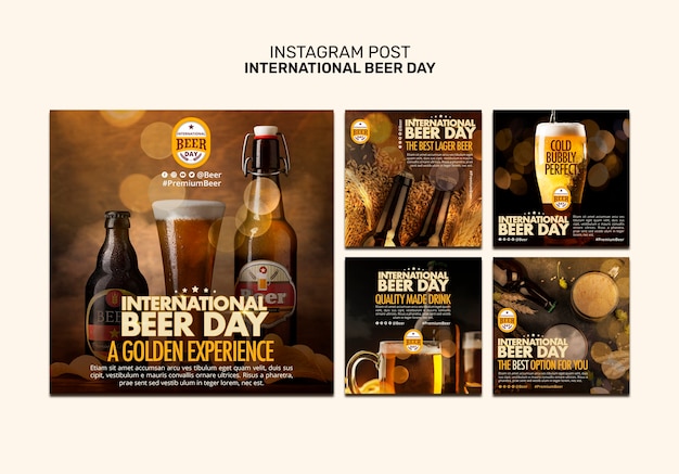 Bezpłatny plik PSD posty na instagramie z okazji międzynarodowego dnia piwa