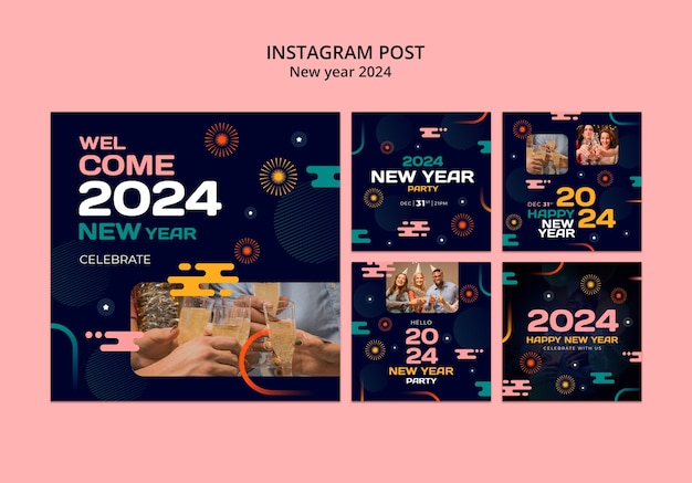 Bezpłatny plik PSD posty na instagramie z okazji nowego roku 2024