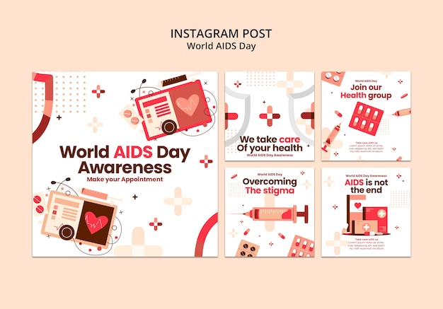 Bezpłatny plik PSD posty na instagramie z okazji światowego dnia aids