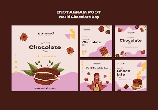 Bezpłatny plik PSD posty na instagramie z okazji światowego dnia czekolady