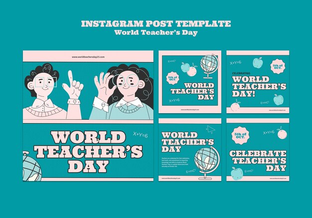 Bezpłatny plik PSD posty na instagramie z okazji światowego dnia nauczyciela