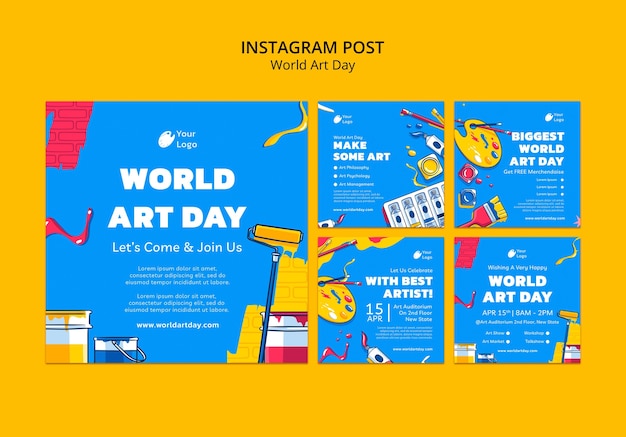 Bezpłatny plik PSD posty na instagramie z okazji światowego dnia sztuki