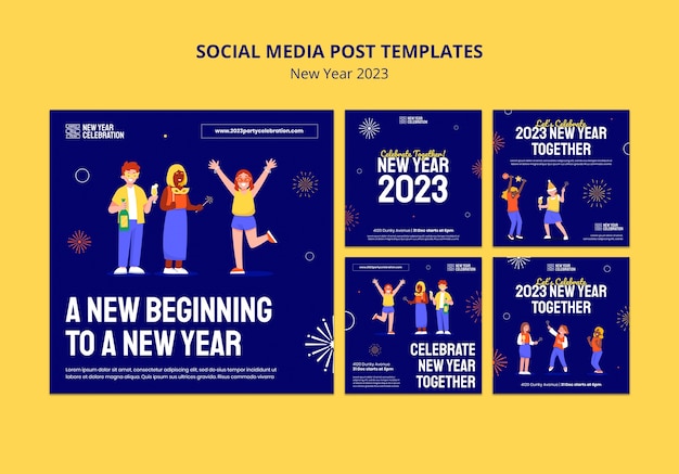 Bezpłatny plik PSD posty w mediach społecznościowych z okazji nowego roku 2023