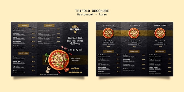 Potrójna broszura dla restauracji pizzerii
