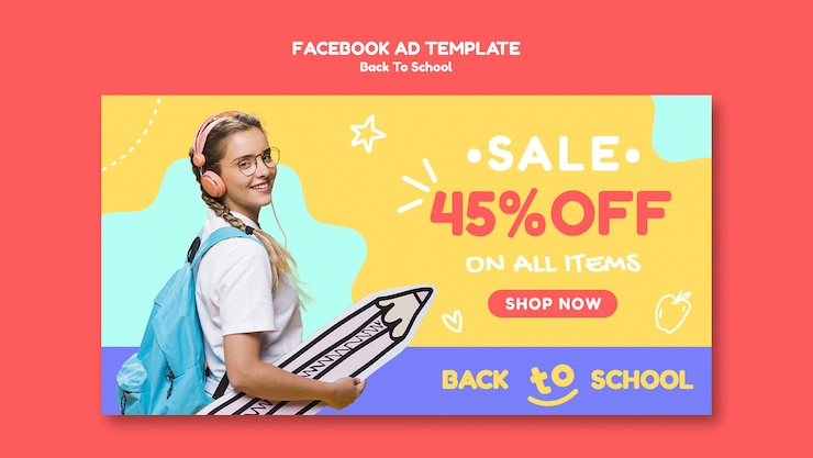 Bezpłatny plik PSD powrót do szkolnego szablonu projektu reklamy na facebooku