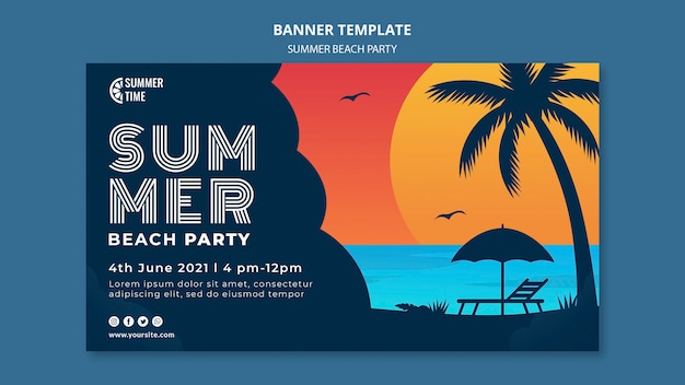 Bezpłatny plik PSD poziomy baner na letnie przyjęcie na plaży