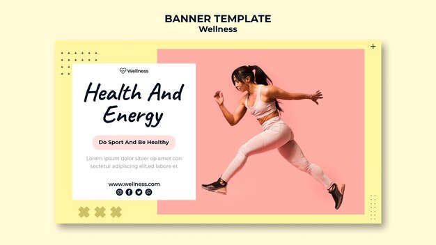 Poziomy baner szablon dla zdrowia i dobrego samopoczucia z kobietą robi fitness