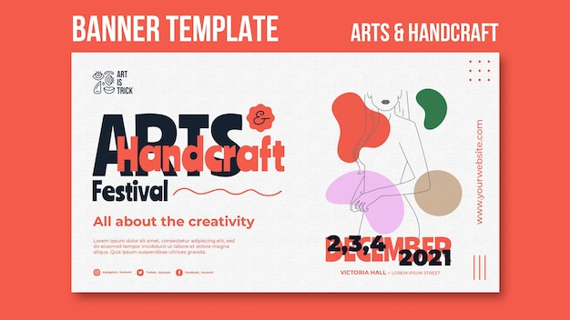 Bezpłatny plik PSD poziomy baner szablon na festiwal sztuki i rzemiosła
