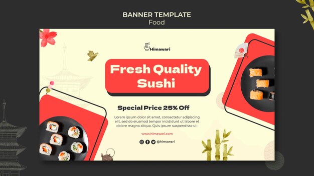 Poziomy szablon transparentu dla japońskiej restauracji z jedzeniem