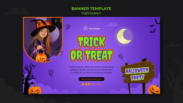 Poziomy szablon transparentu na halloween z dzieckiem w kostiumie