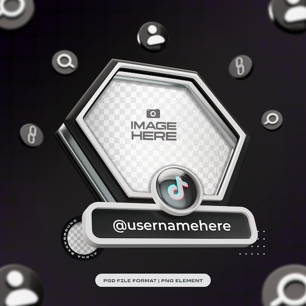 Bezpłatny plik PSD profil mediów społecznościowych hexagon 3d ramy dla tiktok izolowany render 3d