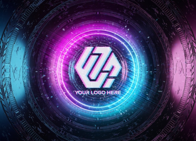 Projekcja logo w stylu neonowym w tunelu mockup
