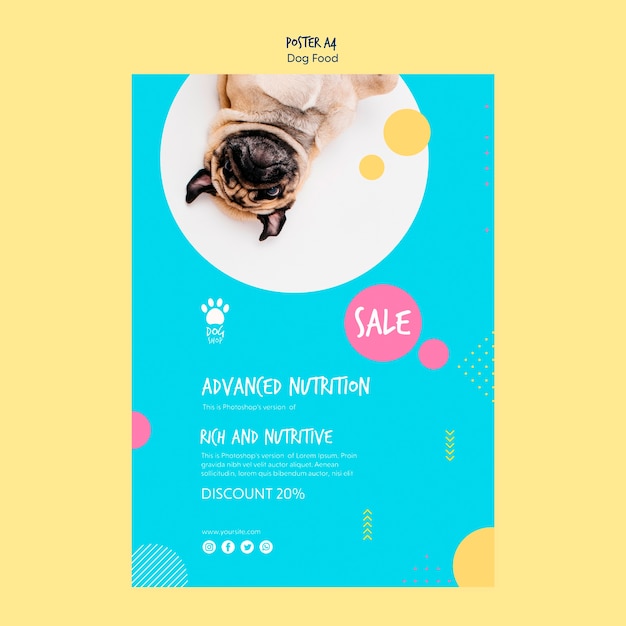 Bezpłatny plik PSD projekt plakatu na sprzedaż karmy dla psów