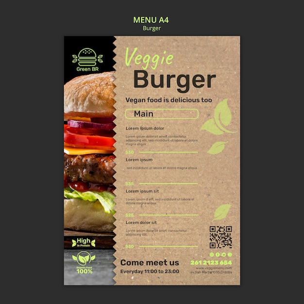 Bezpłatny plik PSD projekt szablonu menu burgera