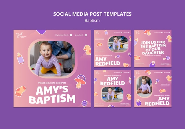 Bezpłatny plik PSD projekt szablonu postów chrztu na instagram