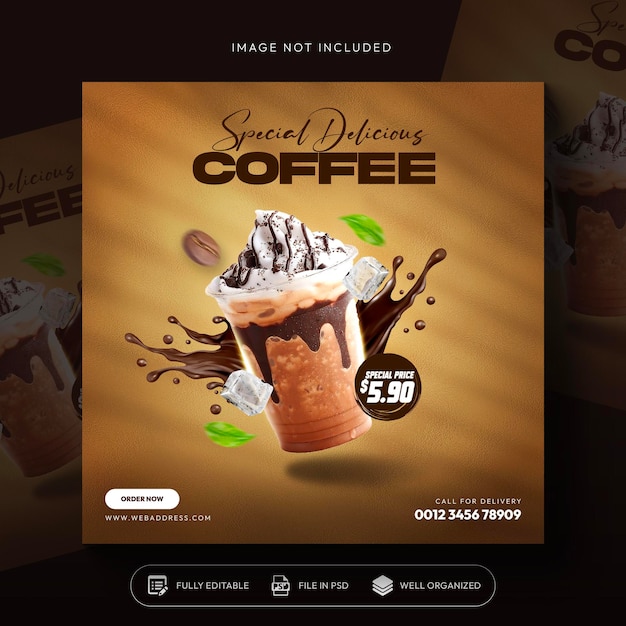 Bezpłatny plik PSD promocja menu napojów w kawiarni media społecznościowe instagram post banner template design