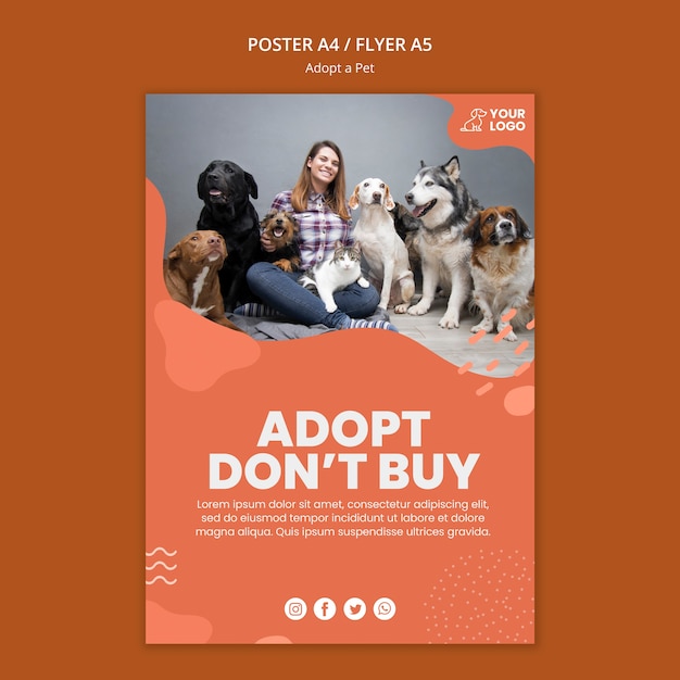 Bezpłatny plik PSD przyjmij projekt szablonu plakatu dla zwierząt domowych
